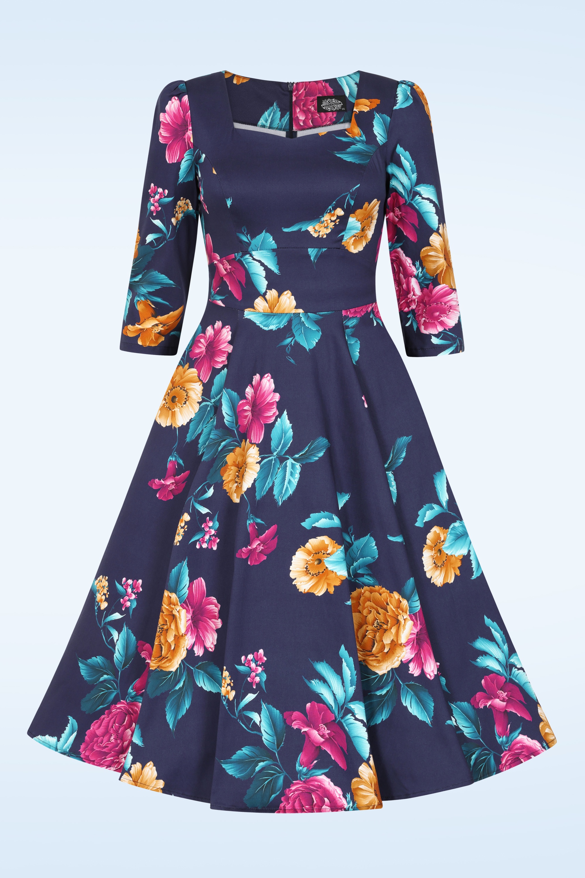 Hearts & Roses - Topvintage Exclusive ~ Petal Promise swing jurk in marineblauw en multi 3