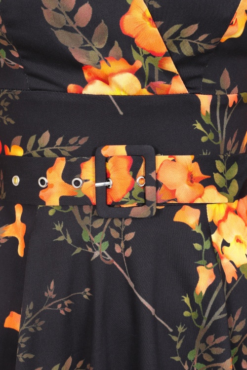 Hearts & Roses - Topvintage Exclusive ~ Honey Harvest swing jurk in zwart en oranje  2