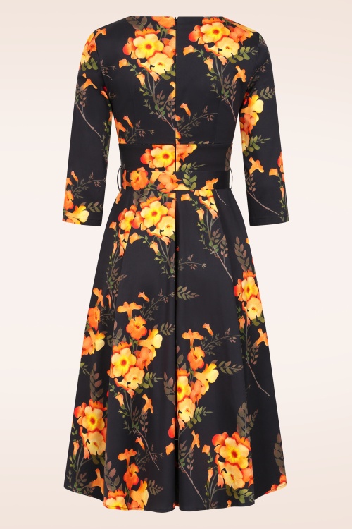 Hearts & Roses - Topvintage Exclusive ~ Honey Harvest swing jurk in zwart en oranje  4