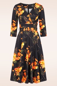 Hearts & Roses - Topvintage Exclusive ~ Honey Harvest swing jurk in zwart en oranje 