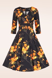 Hearts & Roses - Topvintage Exclusive ~ Honey Harvest swing jurk in zwart en oranje  3