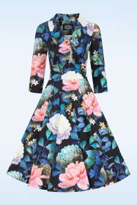 Hearts & Roses - Topvintage Exclusive ~ Garden Whispers swing jurk in zwart en multi  3