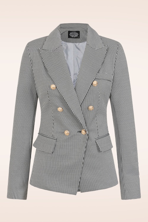Hearts & Roses - Topvintage exclusive - Gillian Houndstooth blazer in zwart en wit