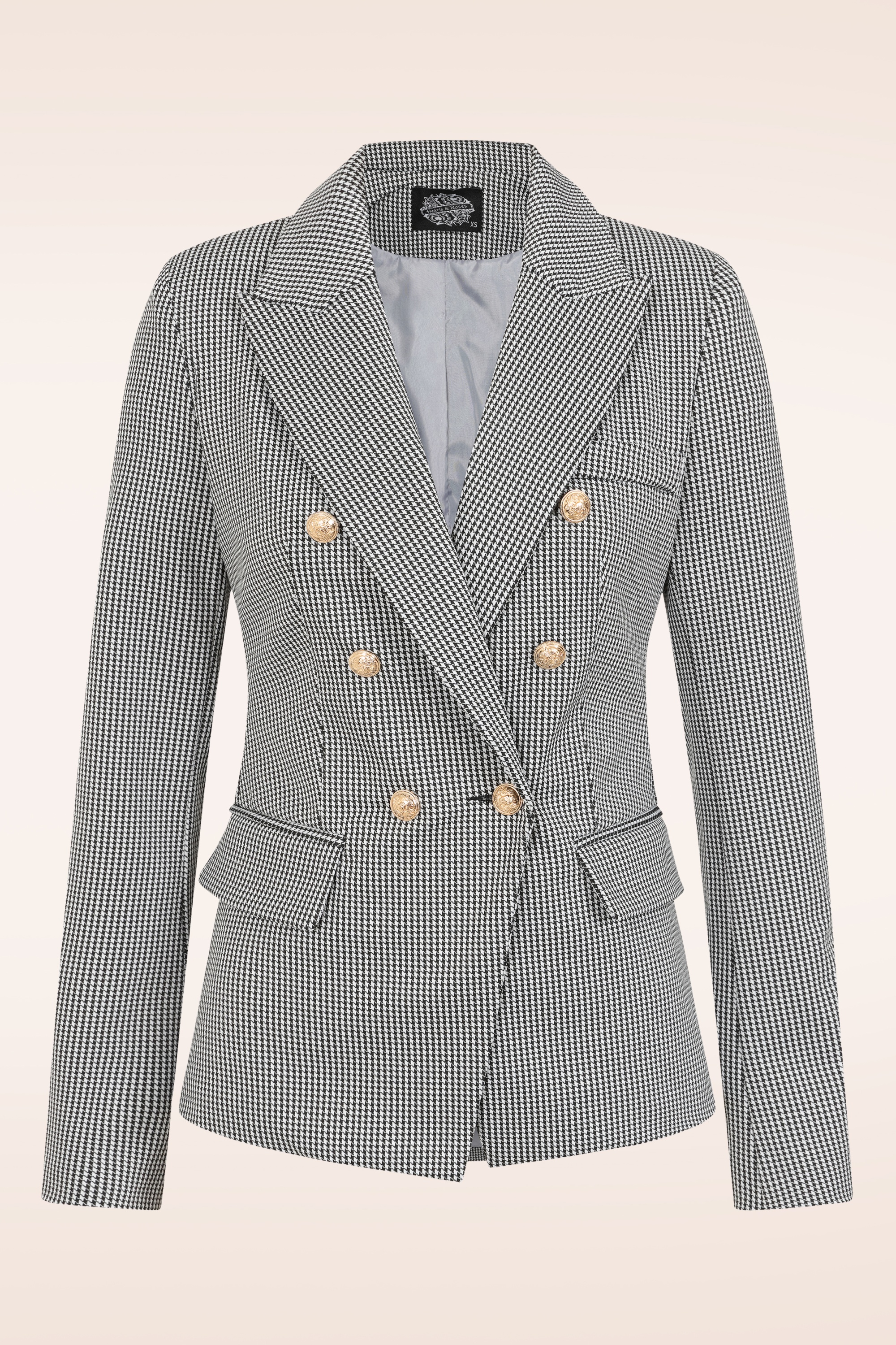Hearts & Roses - Topvintage exclusive - Gillian Houndstooth blazer in zwart en wit