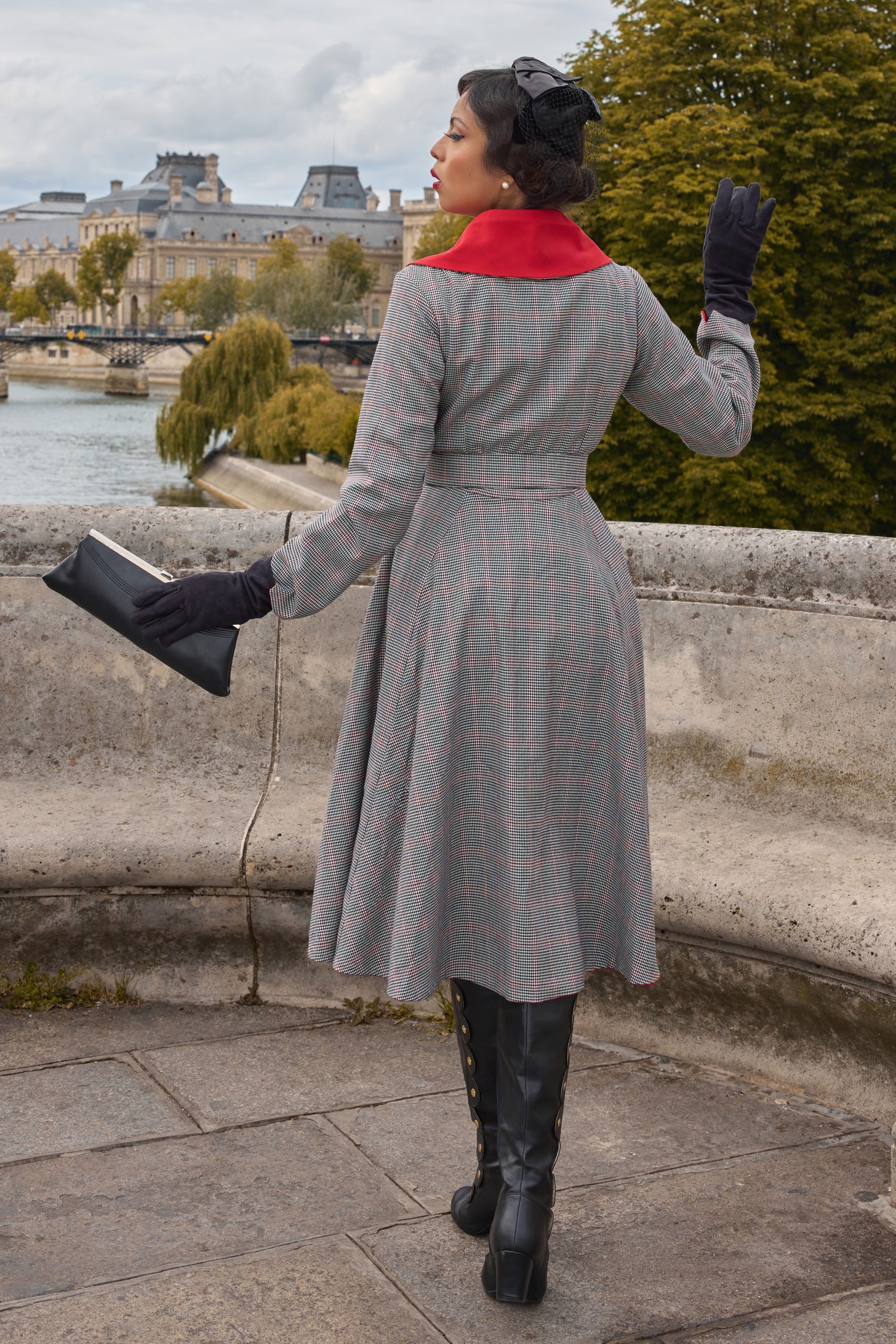 Miss Candyfloss - Lilou Rose Checkerd Reversible manteljurk in multi 3