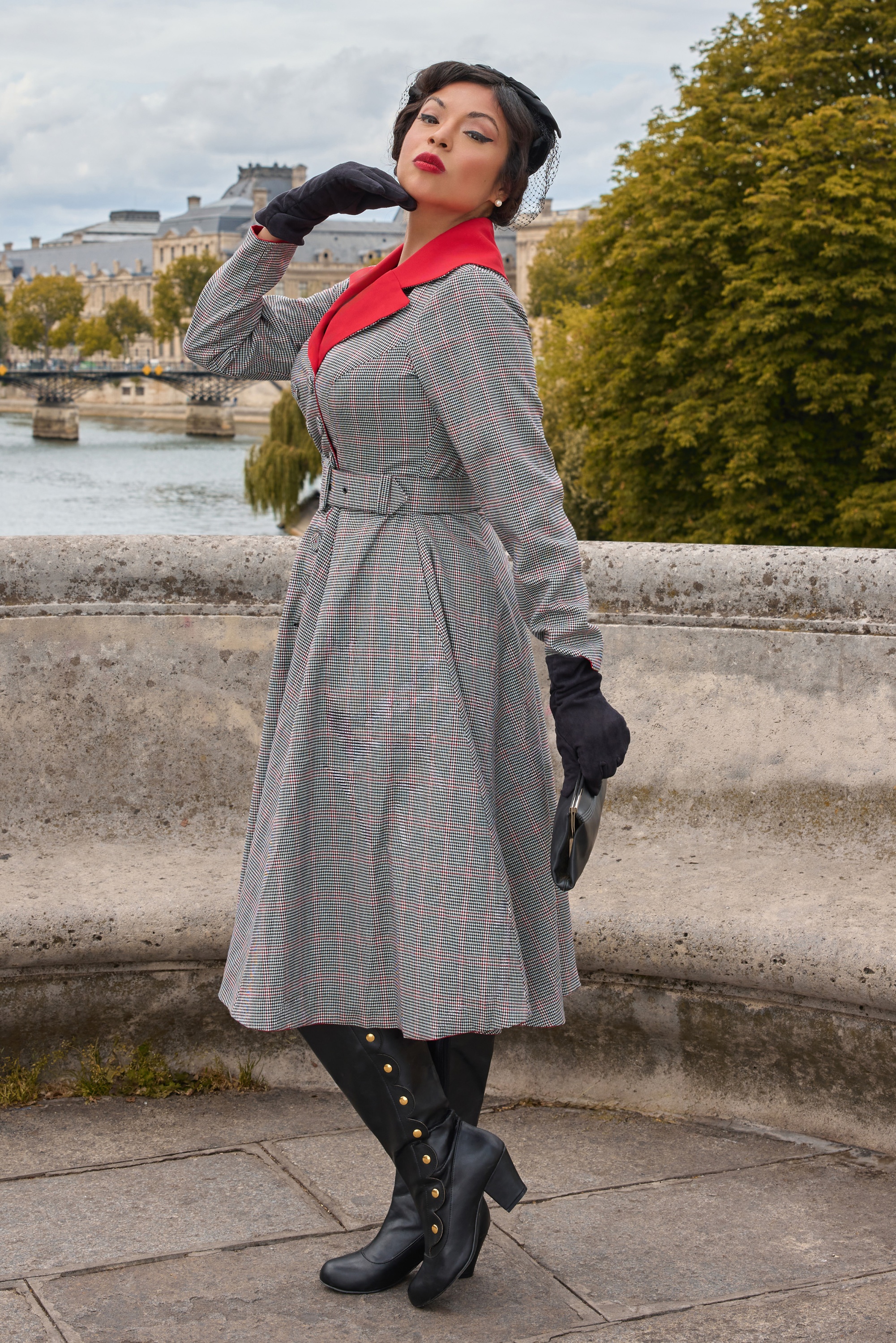 Miss Candyfloss - Lilou Rose Checkerd Reversible manteljurk in multi 2