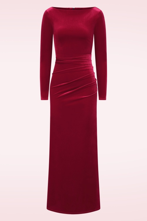 Vintage Chic for Topvintage - Topvintage exclusive ~ Sage Velvet maxi jurk in rood