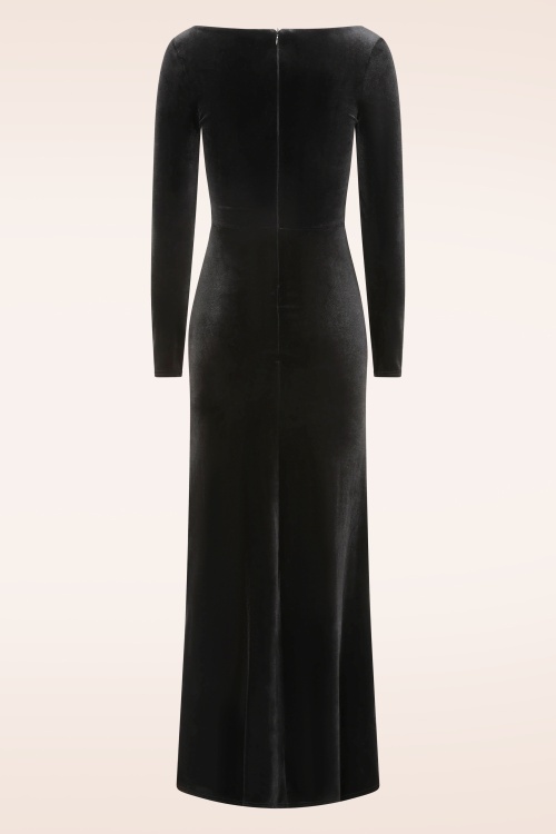 Vintage Chic for Topvintage - Topvintage exclusive ~ Sage Velvet maxi jurk in zwart 3