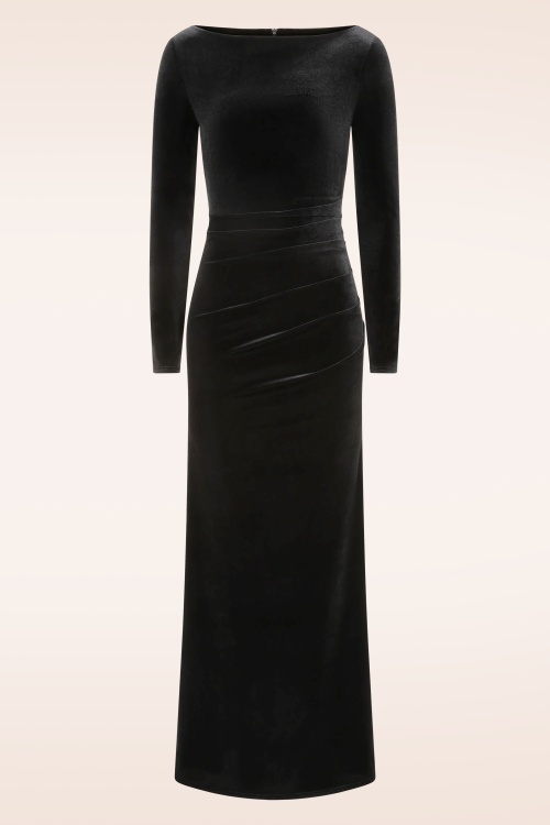 Vintage Chic for Topvintage - Topvintage exclusive ~ Sage Velvet maxi jurk in zwart