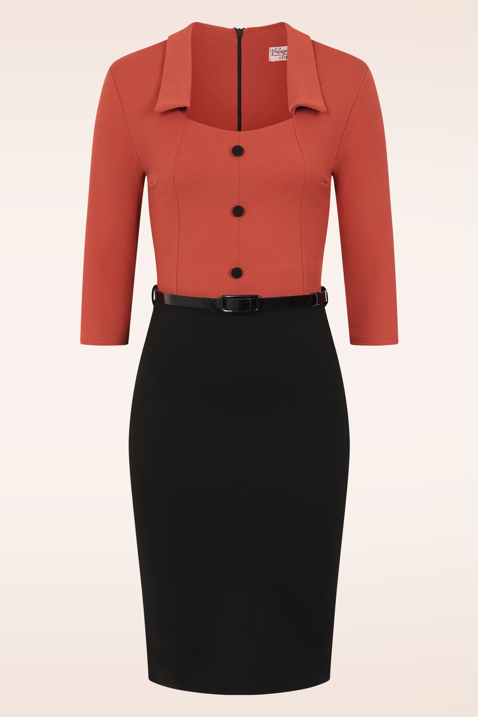 Vintage Chic for Topvintage - Topvintage exclusive ~ Carla Pencil jurk in zwart en oranje