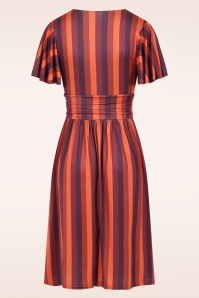 Vintage Chic for Topvintage - Topvintage exclusive ~ Sadie Stripes swing jurk in paars en wijnrood 3