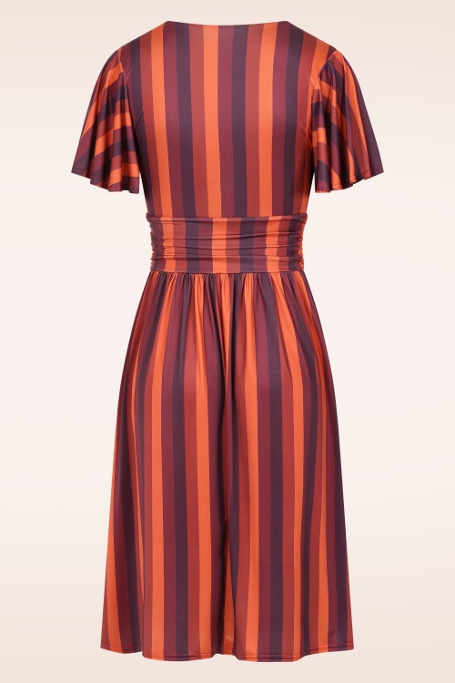 Vintage Chic for Topvintage - Topvintage exclusive ~ Sadie Stripes swing jurk in paars en wijnrood 3