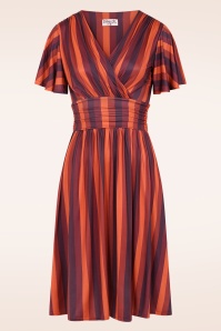 Vintage Chic for Topvintage - Topvintage exclusive ~ Sadie Stripes swing jurk in paars en wijnrood