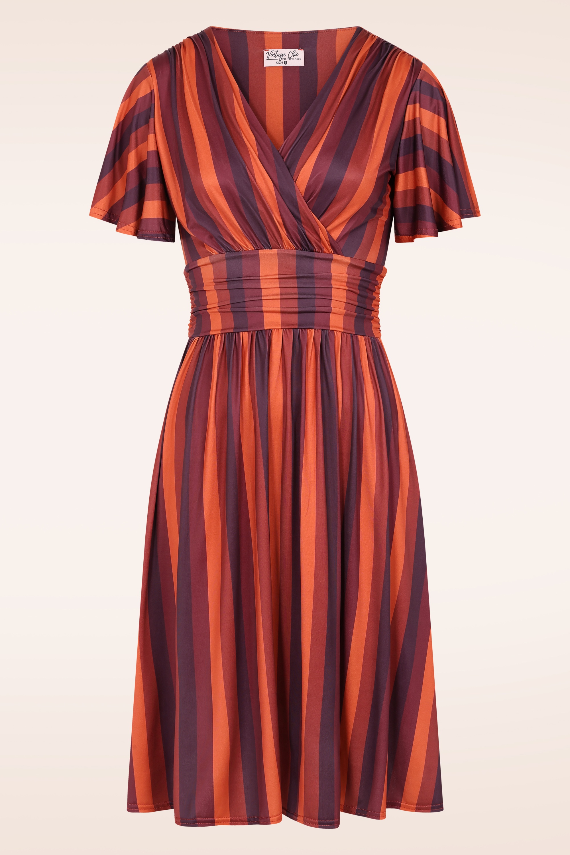 Vintage Chic for Topvintage - Topvintage exclusive ~ Sadie Stripes swing jurk in paars en wijnrood
