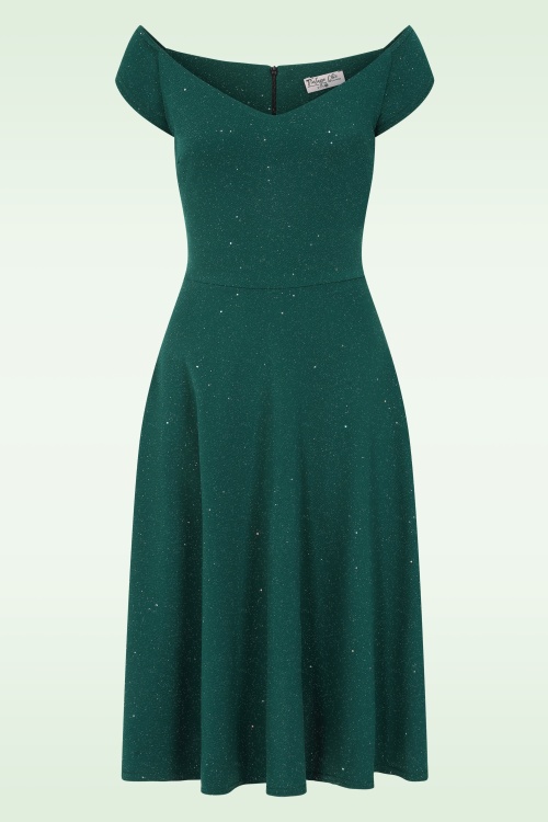 Vintage Chic for Topvintage - Topvintage exclusive ~ Giorgia glitter swing jurk in smaragdgroen