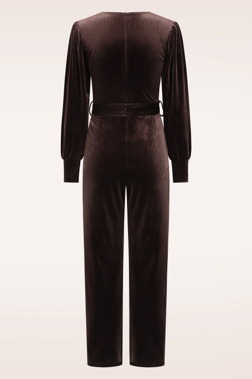 Vintage Chic for Topvintage - Topvintage exclusive ~ Melina Velvet jumpsuit in chocolade bruin 4