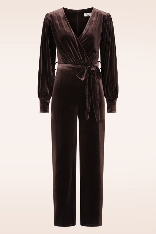 Vintage Chic for Topvintage - Topvintage exclusive ~ Melina Velvet jumpsuit in chocolade bruin