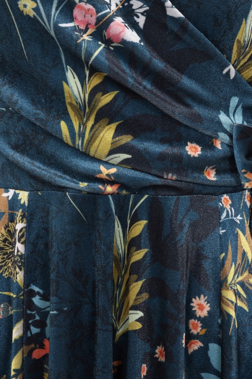 Vintage Chic for Topvintage - Topvintage exclusive ~ Colette fluwelen bloemen swing jurk in teal 2