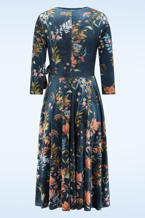 Vintage Chic for Topvintage - Topvintage exclusive ~ Colette fluwelen bloemen swing jurk in teal 3