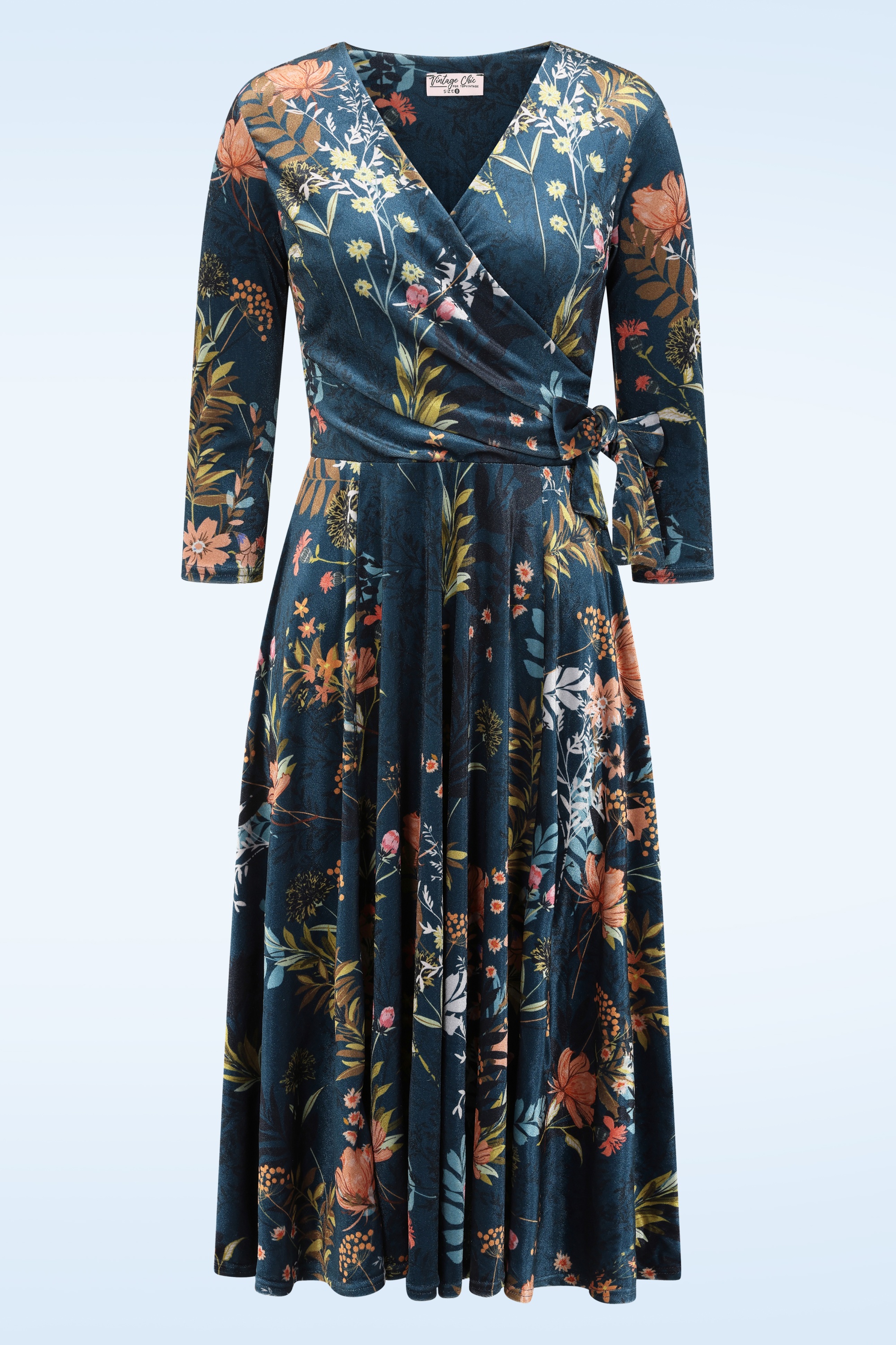 Vintage Chic for Topvintage - Topvintage exclusive ~ Colette fluwelen bloemen swing jurk in teal