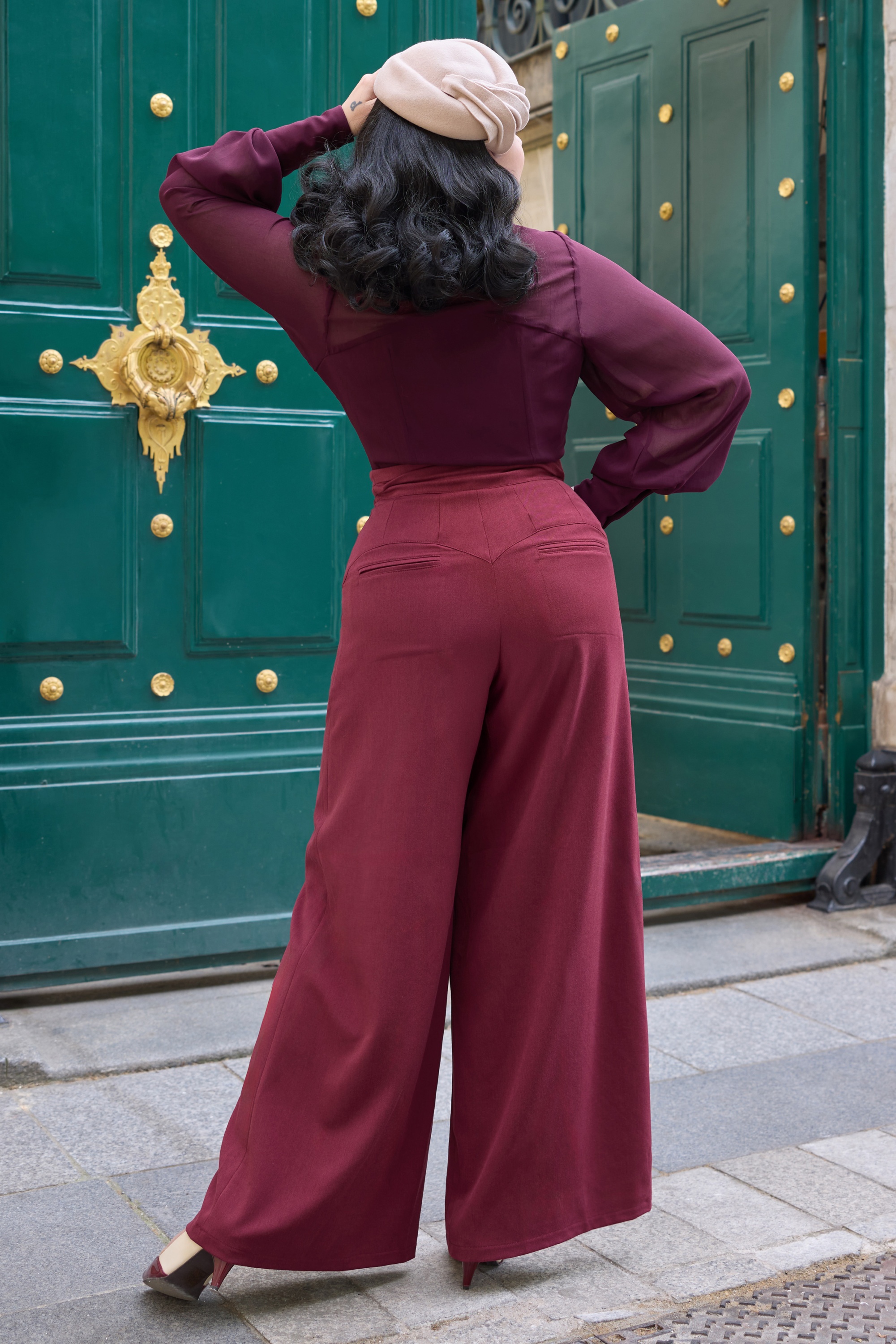 Miss Candyfloss - Haidee Bo Wide Leg pantalon in wijnrood 3