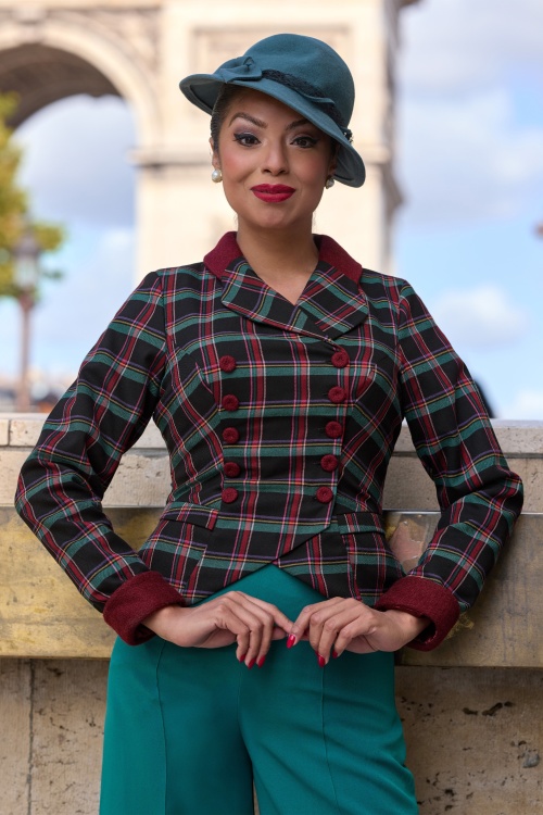 Miss Candyfloss - Marwa Kat Tartan blazer jacket in zwart en multi