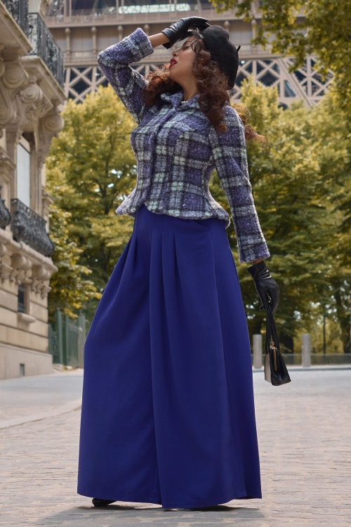 Miss Candyfloss - Calgary Azure palazzo pantalon in koningsblauw 2