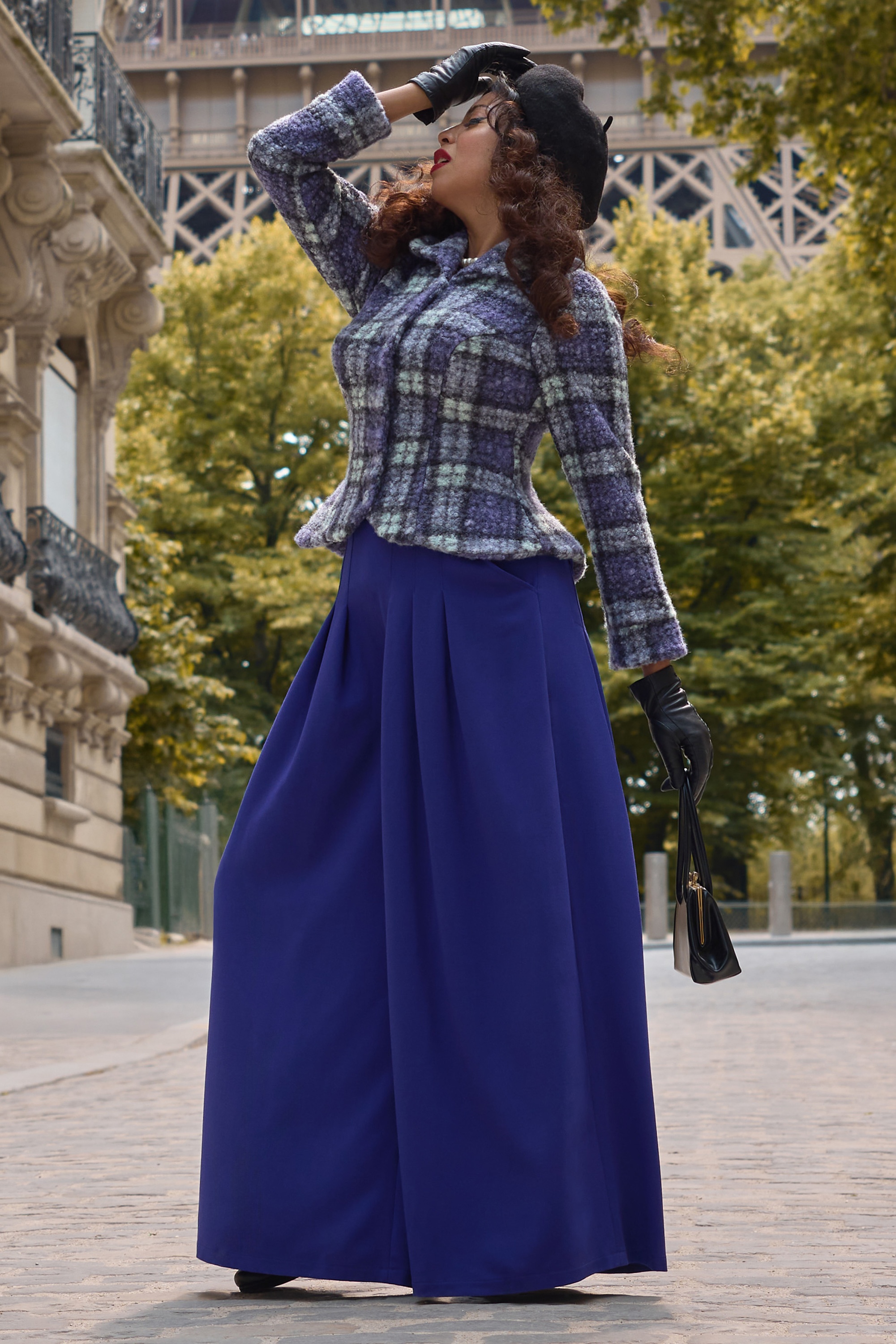 Miss Candyfloss - Calgary Azure palazzo pantalon in koningsblauw 2