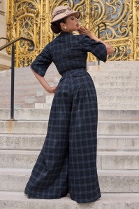 Miss Candyfloss - Camilla Lee Tartan jumpsuit in navy 3
