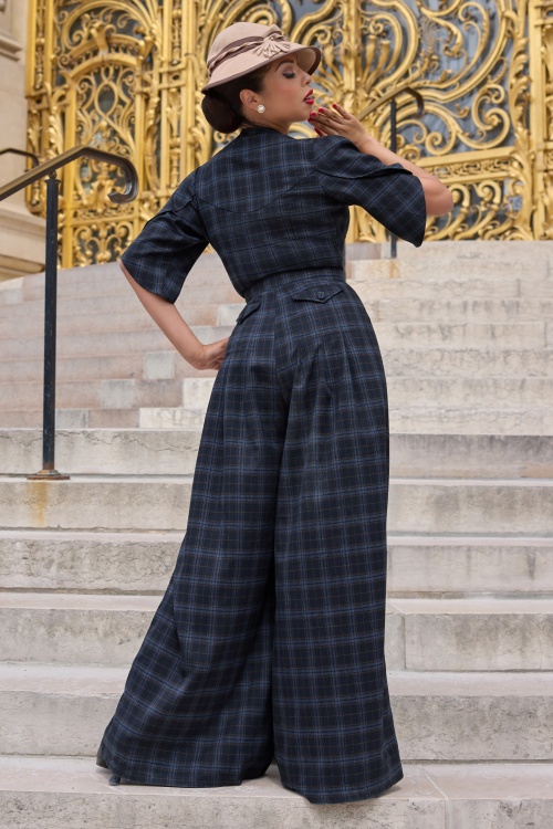 Miss Candyfloss - Camilla Lee Tartan jumpsuit in navy 3