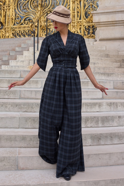Miss Candyfloss - Camilla Lee Tartan jumpsuit in navy
