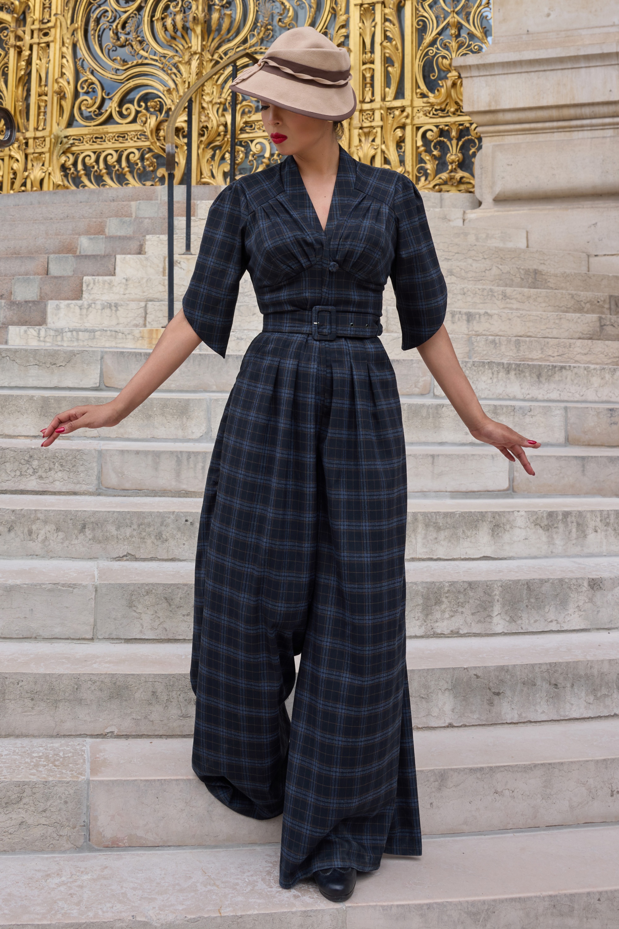 Miss Candyfloss - Camilla Lee Tartan jumpsuit in navy