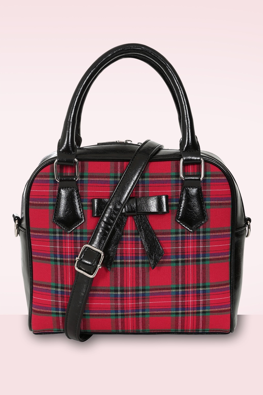 Mini Sac à Main Vintage Tartan Beige - Petit Sac Trapèze Toile - Années 90
