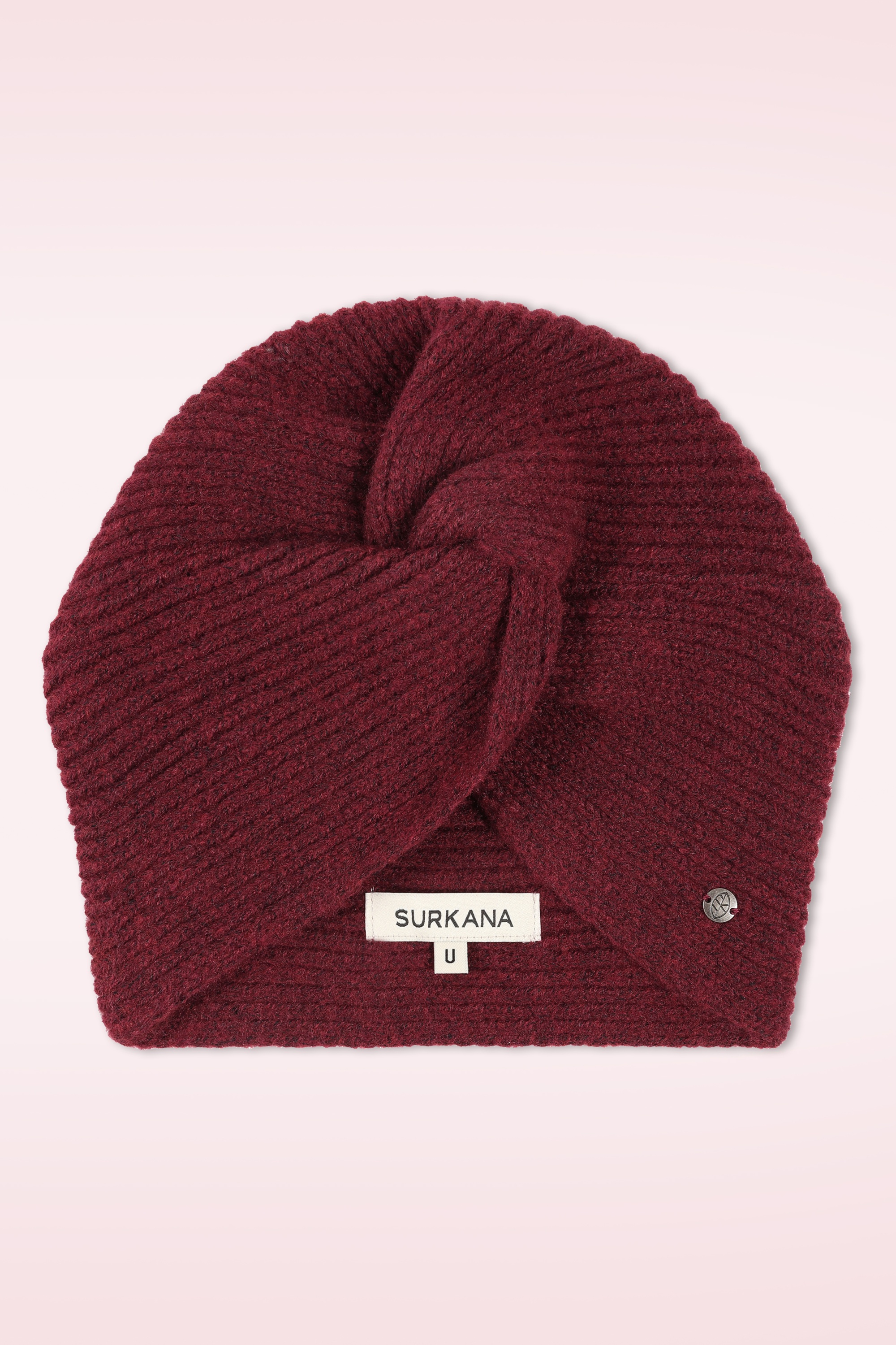 Surkana - Gebreide tulband in kastanje rood