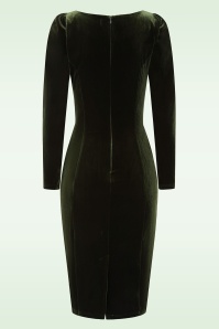 Hearts & Roses - Carmen Velvet Wiggle jurk in donkergroen 6