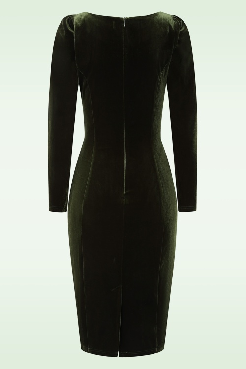 Hearts & Roses - Carmen Velvet Wiggle jurk in donkergroen 6