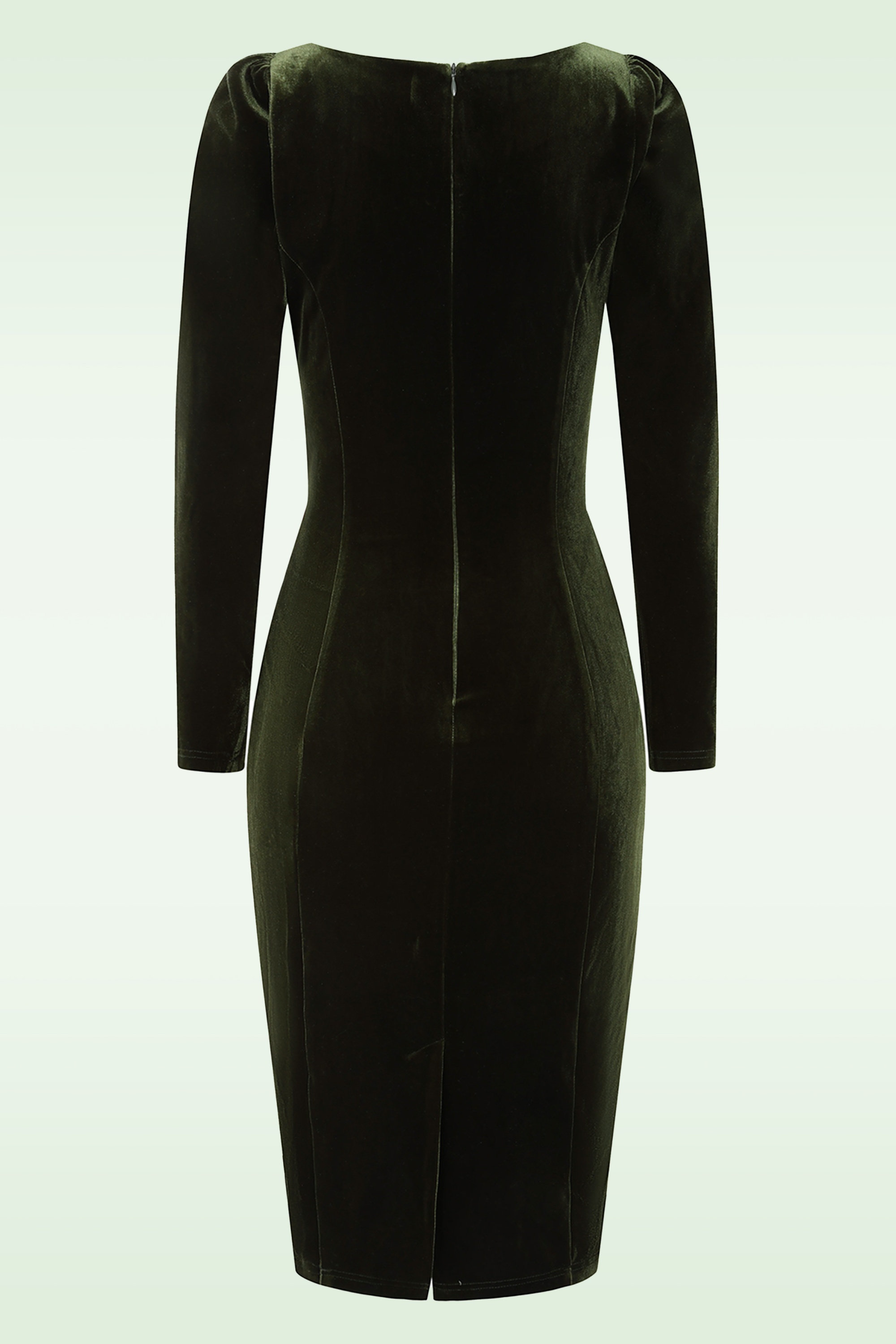 Hearts & Roses - Carmen Velvet Wiggle jurk in donkergroen 6