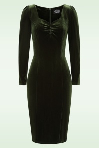Hearts & Roses - Carmen Velvet Wiggle jurk in donkergroen 2
