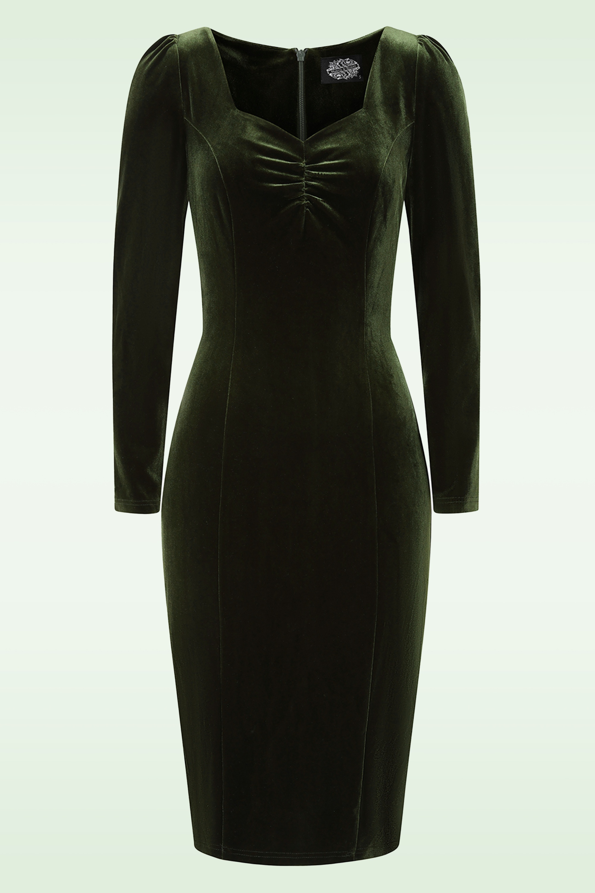 Hearts & Roses - Carmen Velvet Wiggle jurk in donkergroen 2