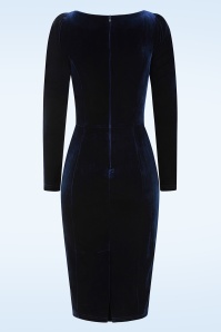 Hearts & Roses - Tia Velvet Wiggle jurk in donker navyblauw 5