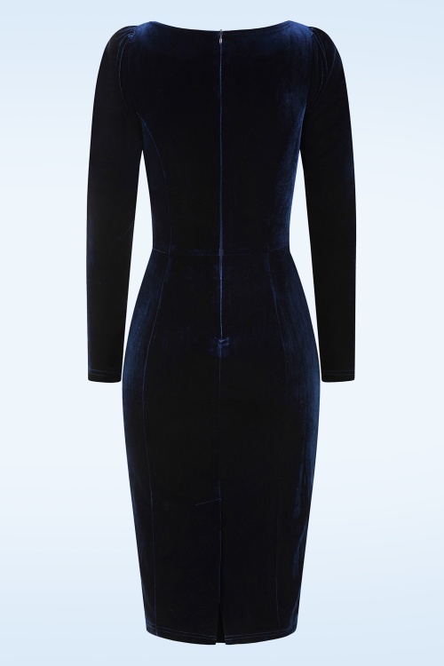 Hearts & Roses - Tia Velvet Wiggle jurk in donker navyblauw 5