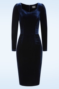 Hearts & Roses - Tia Velvet Wiggle jurk in donker navyblauw 2