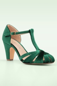Chelsea Crew - Sergi fluwelen T-strap pumps in smaragdgroen 3