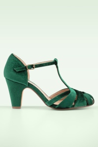 Chelsea Crew - Sergi fluwelen T-strap pumps in smaragdgroen