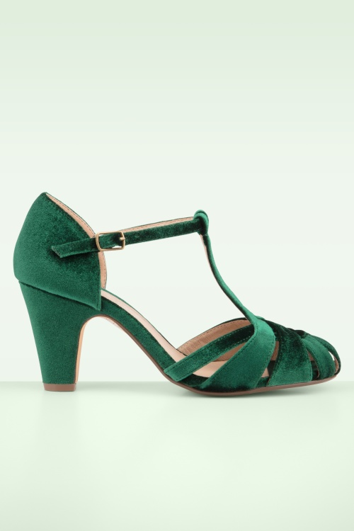 Chelsea Crew - Sergi fluwelen T-strap pumps in smaragdgroen
