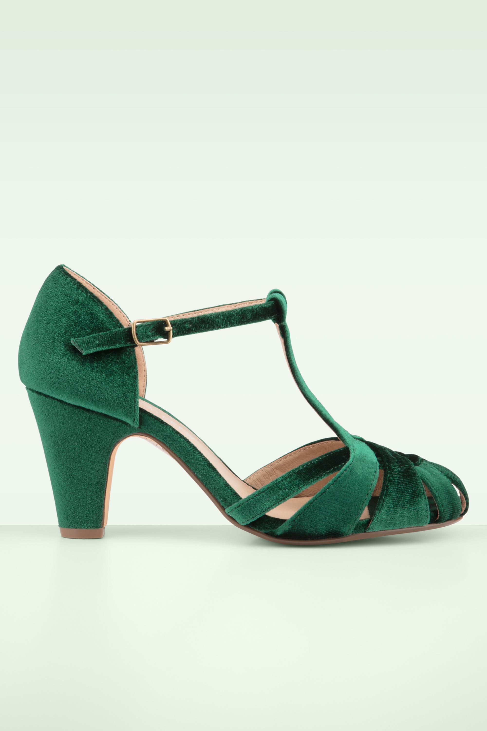 Chelsea Crew - Sergi fluwelen T-strap pumps in smaragdgroen