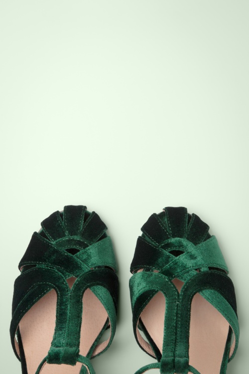 Chelsea Crew - Sergi fluwelen T-strap pumps in smaragdgroen 2