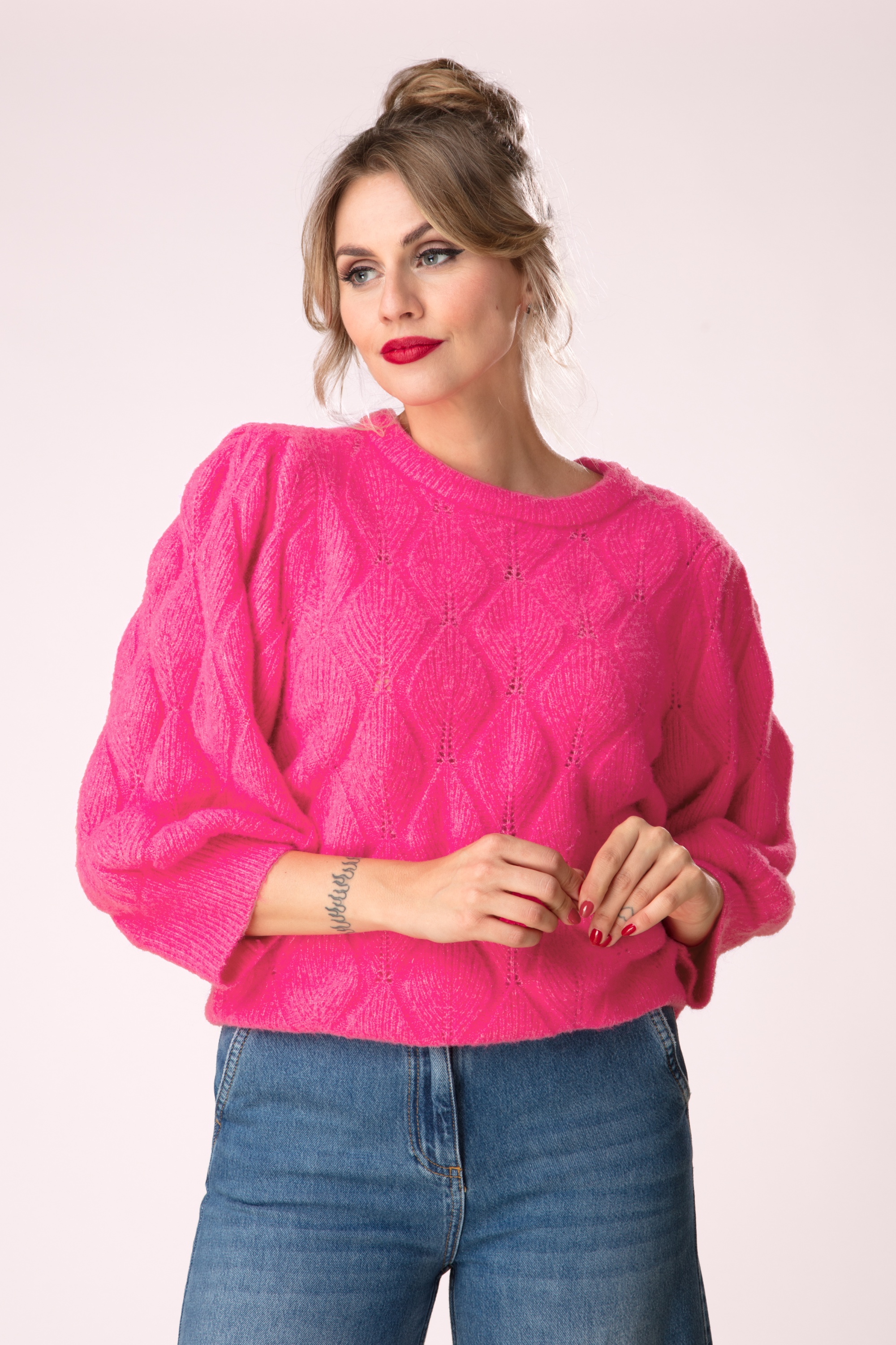 Smashed Lemon - Kyra gebreide sweater in fuchsia