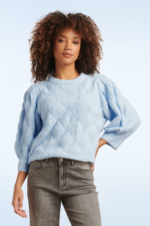 Smashed Lemon - Kyra gebreide sweater in lichtblauw