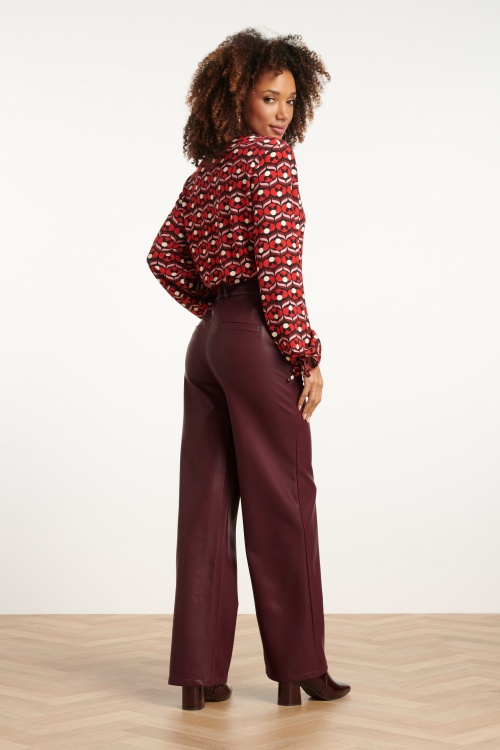 Smashed Lemon - Feline Faux Leather pantalon in bordeauxrood 4